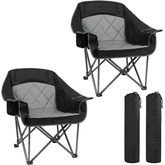 Sutex 2 Pack Oversized Padded Camping Chair Heavy Duty Quad Fold Arm Chair Portable for Outdoor - Support 450LBS