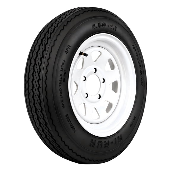 Hi-Run SU02 4.80-12 4PR Trailer Tire & 12X4 5-4.5 White Wheel Assembly