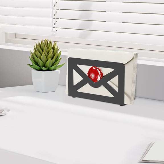 Tcwhniev 1/2Pcs Desktop Mail Holder Metal Mail Basket Cutout Envelope Design Desk Letter Holder Practical Envelope Organizer Anti Slip Letter Storage Rack for Home Office