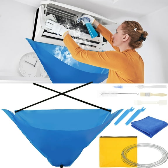 Tcwhniev 10 Pcs Split Air Conditioner Cleaning Kit Includes Waterproof Ac Cleaning Cover Brushes Towel Water Pipe and Pry Tools for Hanging Air Conditioners
