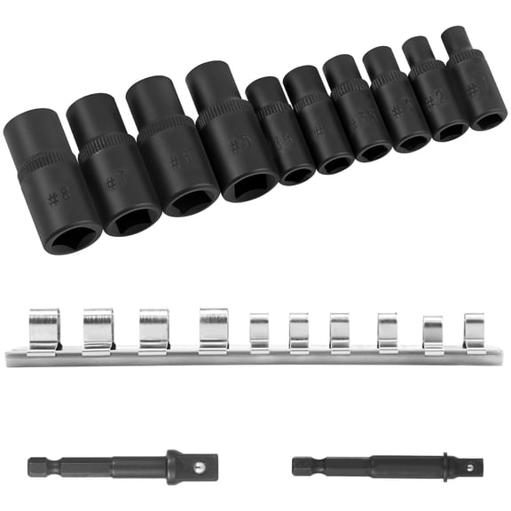 Sutowe 10Pcs Tap Socket Set 1/4 Inch 3/8 Inch Magnetic Square Drive Tap Holder Socket Kit with Holder for Tight Space Electric Drill