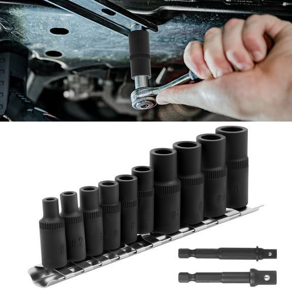 Sutowe 10Pcs Tap Socket Set 1/4 Inch 3/8 Inch Magnetic Square Drive Tap Holder Socket Kit with Holder for Tight Space Electric Drill