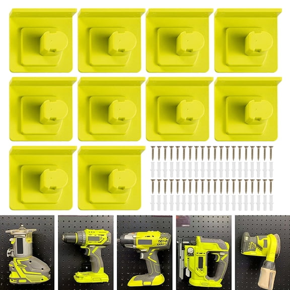 Tcwhniev 10Pcs Tool Drill Mount Holder with 20 Pcs Screws Portable Tool Holder Dock Hanger Easy Installation for Workshop Garage Green