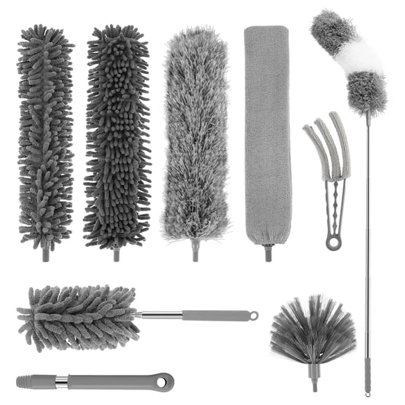 Tcwhniev 10Pcs Wet Dry Use Feather Duster Set With Extendable Rod Washable Bendable Ceilings Cleaning Duster for Chandeliers Furniture Window Blind