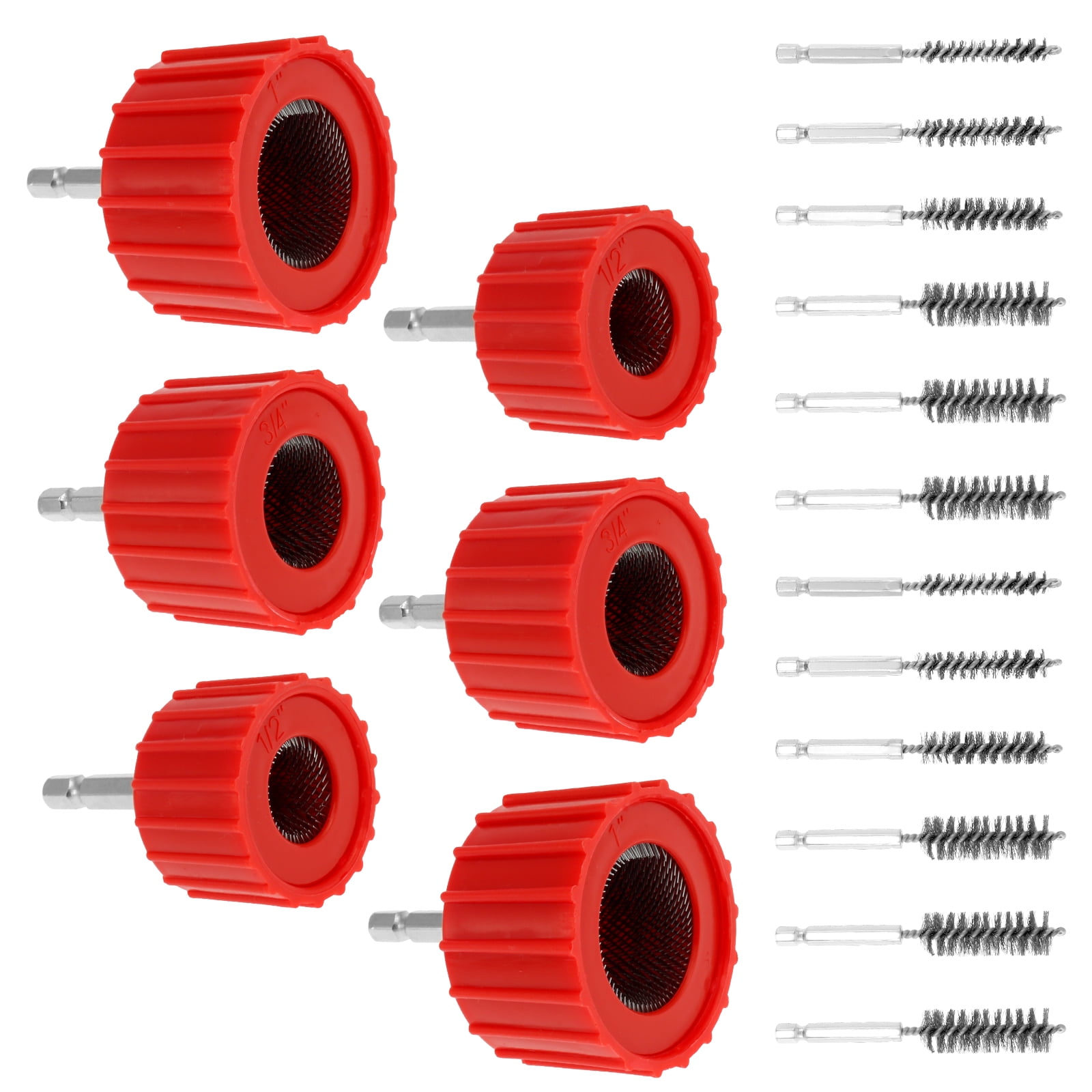 Sutowe 18Pcs Copper Pipe Cleaner Set for Power Drill Efficient Tube Cleaning Brush with Stainless Steel Wire Bristle 1/2 inch 3/4 inch 1 inch Pipe Cleaning Tool for Plumbing