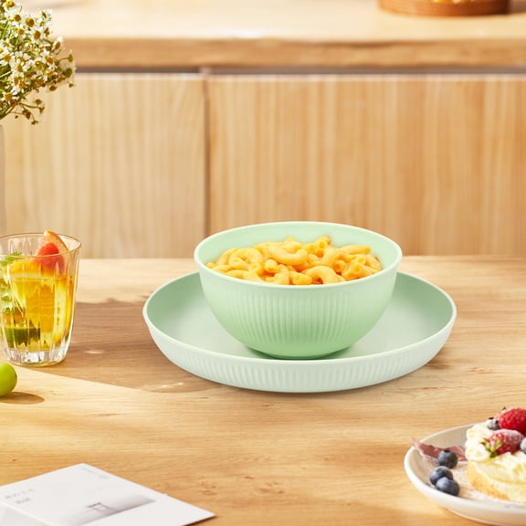 Sutowe 18Pcs Plastic Striped Camping Plates Bowls for Kids and Elderly Reusable Stackable Picnic Cups Plates Multipurpose Dishwasher Safe Dinnerware Set for Party Home