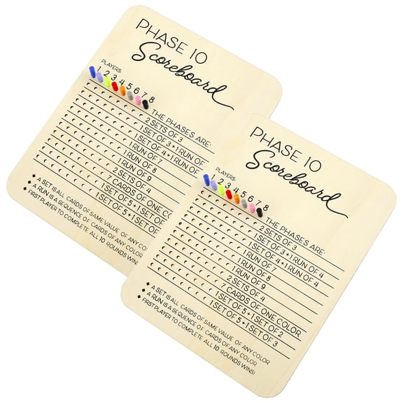 Sutowe 2 Packs Phase 10 Score Board Solid Phase 10 Card Board Kit Easy to Read Phase Ten Score and Round Tracker Interesting Wood Phase Phase 10 Score Sheets for Card Games