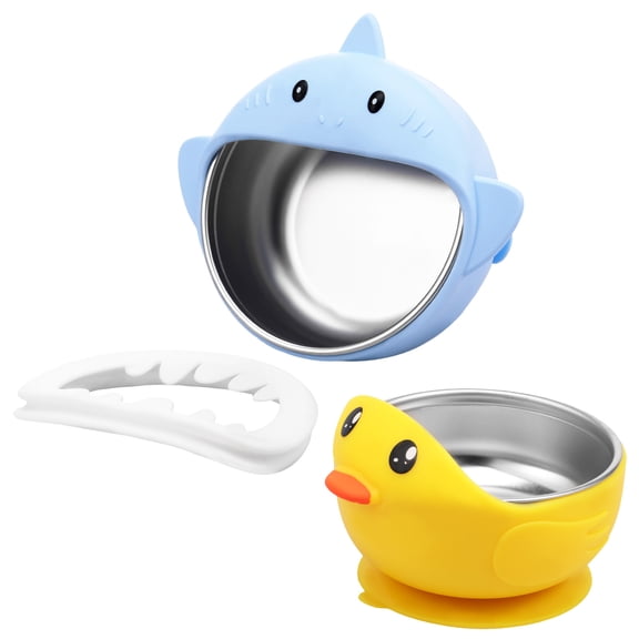 Sutowe 2 Pcs 304 Stainless Steel Baby Bowl with Suction Nonslip Toddler Bowl with Removable Silicone Sleeve for Baby Feeding Soup Noodle Pasta Snack