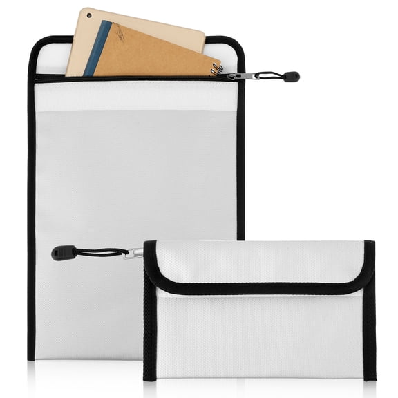 Sutowe 2 Pcs Waterproof Fireproof Document Bag with Zipper and Reflective Strip Portable Fire Proof Money Bag for Cash Jewelry Legal Documents