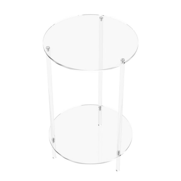 Sutowe 2 Tiers Transparent Acrylic Round Table Multipurpose Easy Cleaning Clear Side Table With Smooth Surface for Living Room Bedroom Office