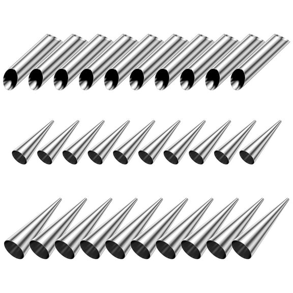 Sutowe 30Pcs Cream Horn Molds,Cannoli Forms Tubes Kits Non Stick Stainless Steel Reusable Cone Shaped Molds Tubular Shaped Cannoli Forms Tool for Danish Pastry Cream Roll