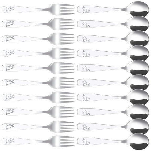 Sutowe 20 Pcs Toddler Silverware Set Stainless Steel Kids Utensil Set Including Spoon and Fork Practical Children Silverware for Party Holiday Event