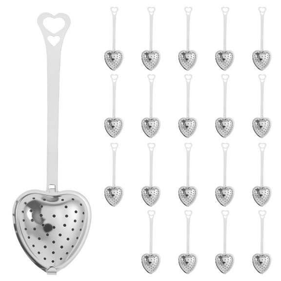 Tcwhniev 20Pcs Stainless Steel Heart Shape Loose Leaf Steeper Versatile Rust Resistant Tea Strainer Infuser With Chain or Handle for Cup Teapot Bowl