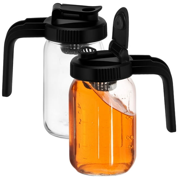 Tcwhniev 2Pcs Glass Pitcher 32 OZ Sealed Glass Jug with Removable Filter and Handle Airtight Wide Mouth Iced Coffee Pitcher for Iced Tea Water Fridge