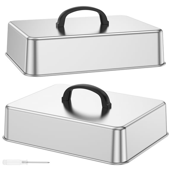 Sutowe 2Pcs Rectangular Cover Stainless Steel Cheese Melt Lid with Safe Handle Heavy Duty Steaming Cover Multipurpose for Grill Cooking Accessories
