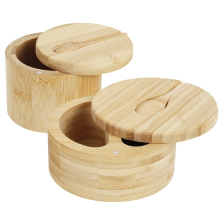 Tcwhniev 2Pcs Salt Cellar with Swivel Lid Wood Salt and Spice Box Elegant Salt Keeper with Compartments Portable Salt Holder Container Salt Spice Holder for Seasonings Salts