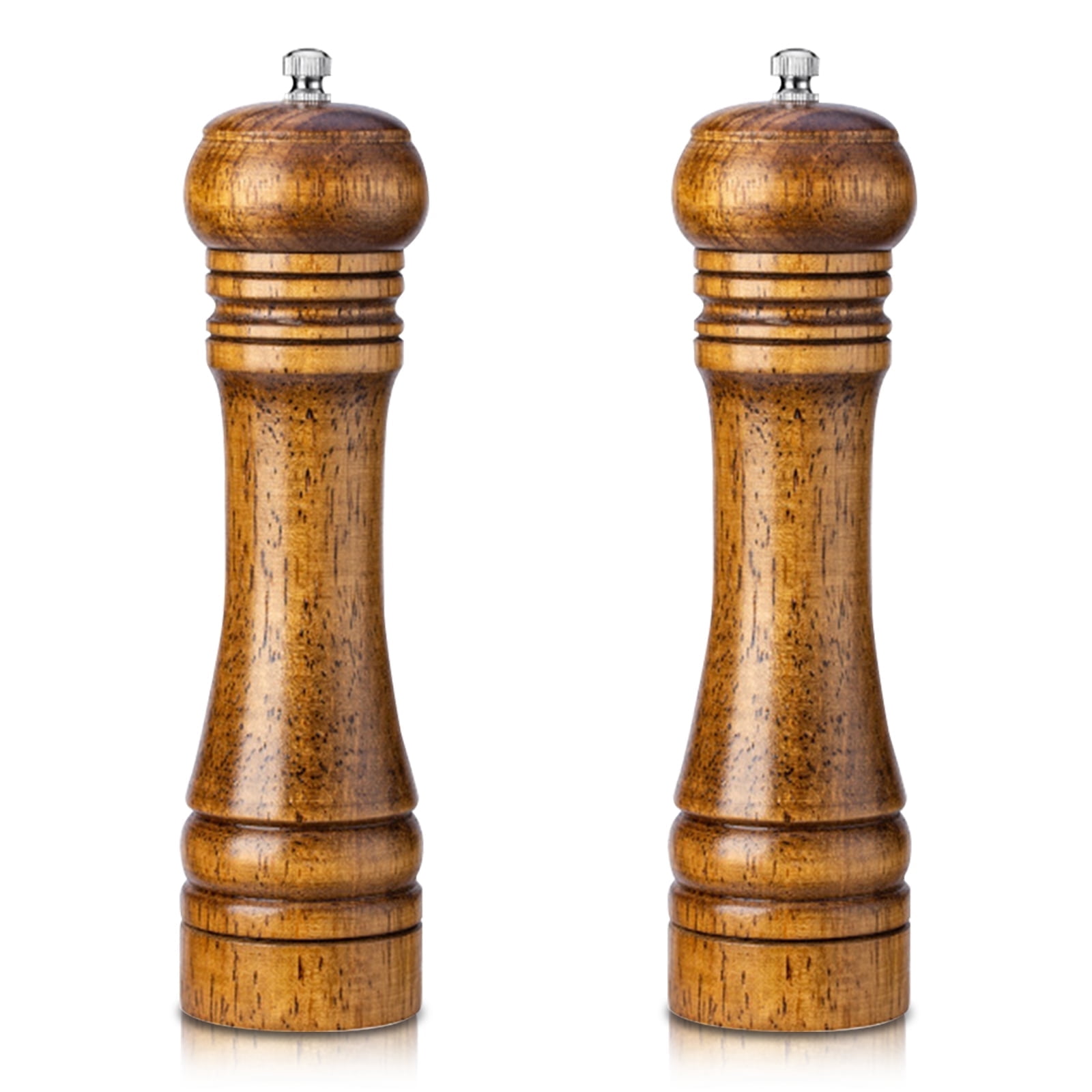 Xiyztok 2Pcs Salt and Pepper Grinder Set,8inch Adjustable Coarseness Pepper Mill Grinder Refillable Wood Salt Ceramic Grinding Mechanism for Seasonings Spices