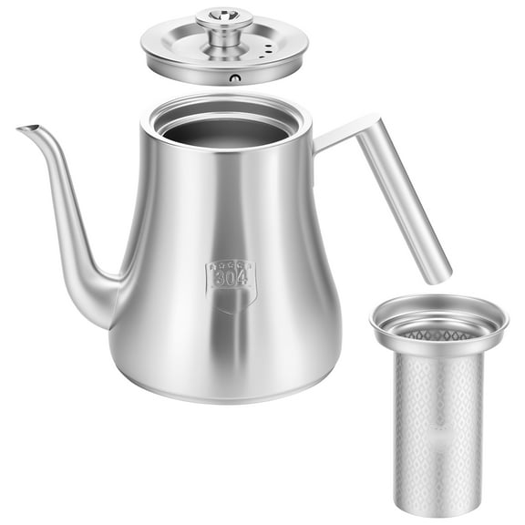 Sutowe 2SET Stainless Steel Tea Pot 2000ml Large Capacity Metal Water Kettle with Removable Infuser Ergonomic for Induction Cookers Gas Stoves