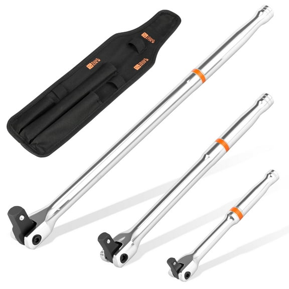 Sutowe 3 Pcs 180 Rotatable Head Breaker Bar Set 1/4" 3/8" 1/2" Drive Breaker Rod Sturdy Extension Switch Bar Set for Construction