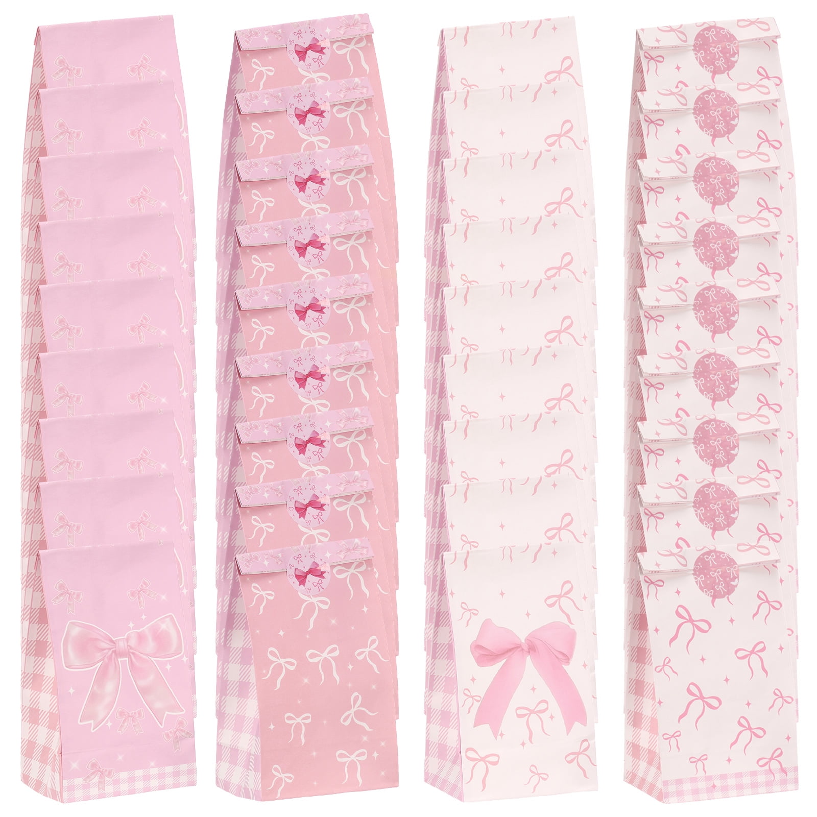 Sutowe 36Pcs Pink Bow Party Favor Bags with Stickers Cute Present Candy Treat Bags Decorative Goodie Pouch for Birthday Bachelorette Party Wedding