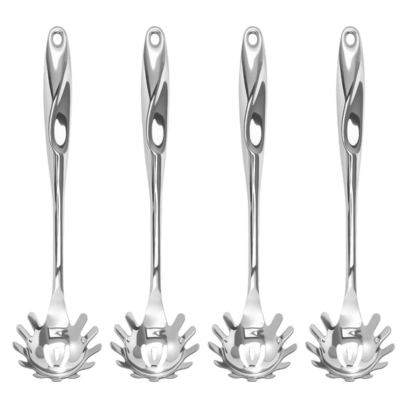 Sutowe 4 Pcs Stainless Steel Spaghetti Spoon Rust Resistant Pasta Server Mirror Polished Pasta Spoon with Teeth for Draining Dishwasher Safe