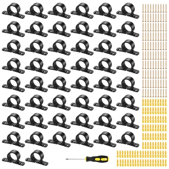 Sutowe 50 Pcs PEX Pipe Support with Screws Two Hole Mount Plastic Pipe Clamp Easy to Install Tubing Support for PEX Black with Screwdriver
