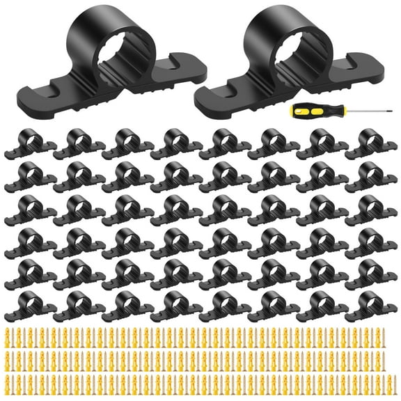 Sutowe 50 Pcs PEX Pipe Support with Screws Two Hole Mount Plastic Pipe Clamp Easy to Install Tubing Support for PEX Black with Screwdriver