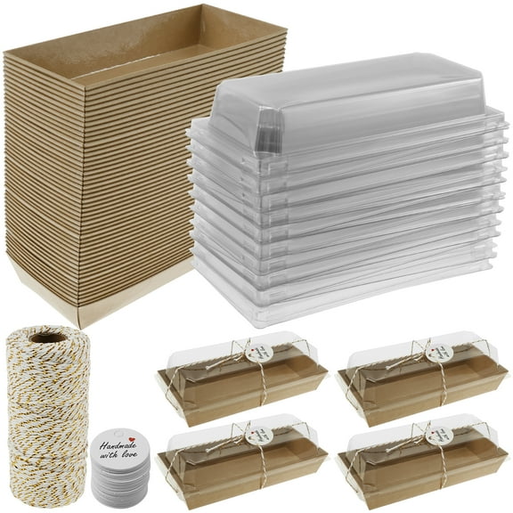 Tcwhniev 50Pcs Paper Dessert Boxes Set with Clear Lids Oil Proof Charcuterie Boxes Leak Proof Cake Storage Box for Sandwiches Cakes Pastries