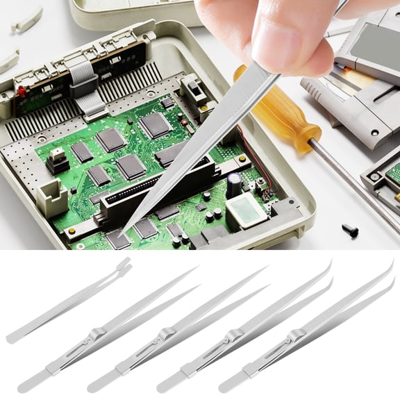 Sutowe 5Pcs Precision Tweezers Set Stainless Steel Tweezers Anti Static Tweezers Curved Tweezers Straight Tweezers Flat Tweezers Professional Handicraft Tweezers for Jewelry Electronics
