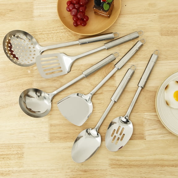 Sutowe 6 Pcs Cooking Utensils Set Stainless Steel Kitchen Utensil Set Heat Resistant Wok Utensils Set Versatile Kitchen Cooking Utensils Set for Home Kitchen Cooking