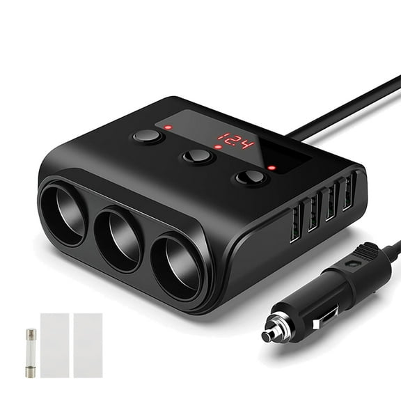 Sutowe 7 in 1 Cigarette Lighter Adapter 110W 3-Socket Car Cigarette Lighter Splitter 4 USB Car Charger On/Off Switch 12V/24V Outlet for GPS Cameras Small Devices