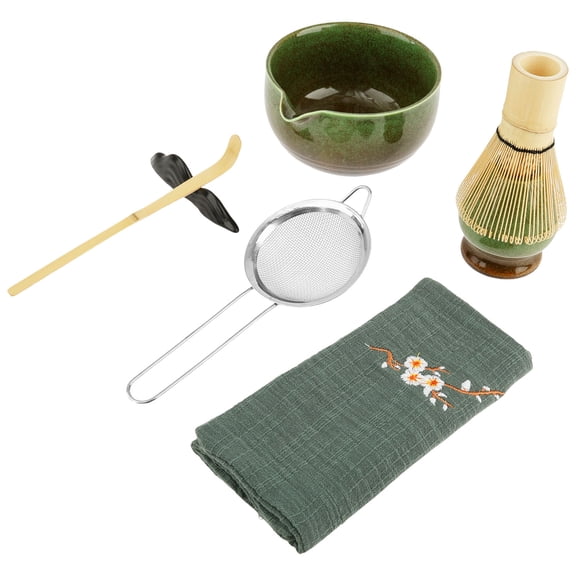 Tcwhniev 7PCS Matcha Whisk Set for Tea Lover Ceramic Matcha Kit Set Includes Bowl Whisk Scoop Sifter for Home Camping Art of Tea Present