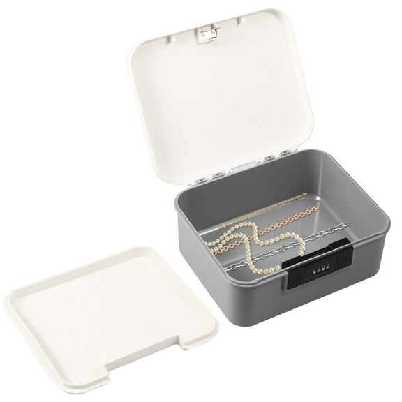 Sutowe ABS Plastic Lockable Storage Bin With Combination Lock Large Capacity Lockable Organizer Box Stackable Lockable Plastic Trunk With Detachable Tray for Home Office School