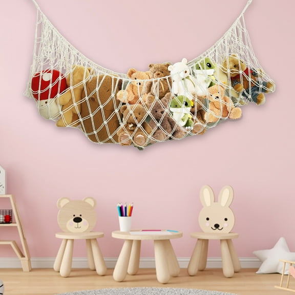 Sutowe Cotton Rope Stuffed Animal Hammock for Wall Corner Bed End Extra Large Stuffed Animal Holder Net Tassel Design Stuffed Toy Hammock Net for Kid Room Playroom