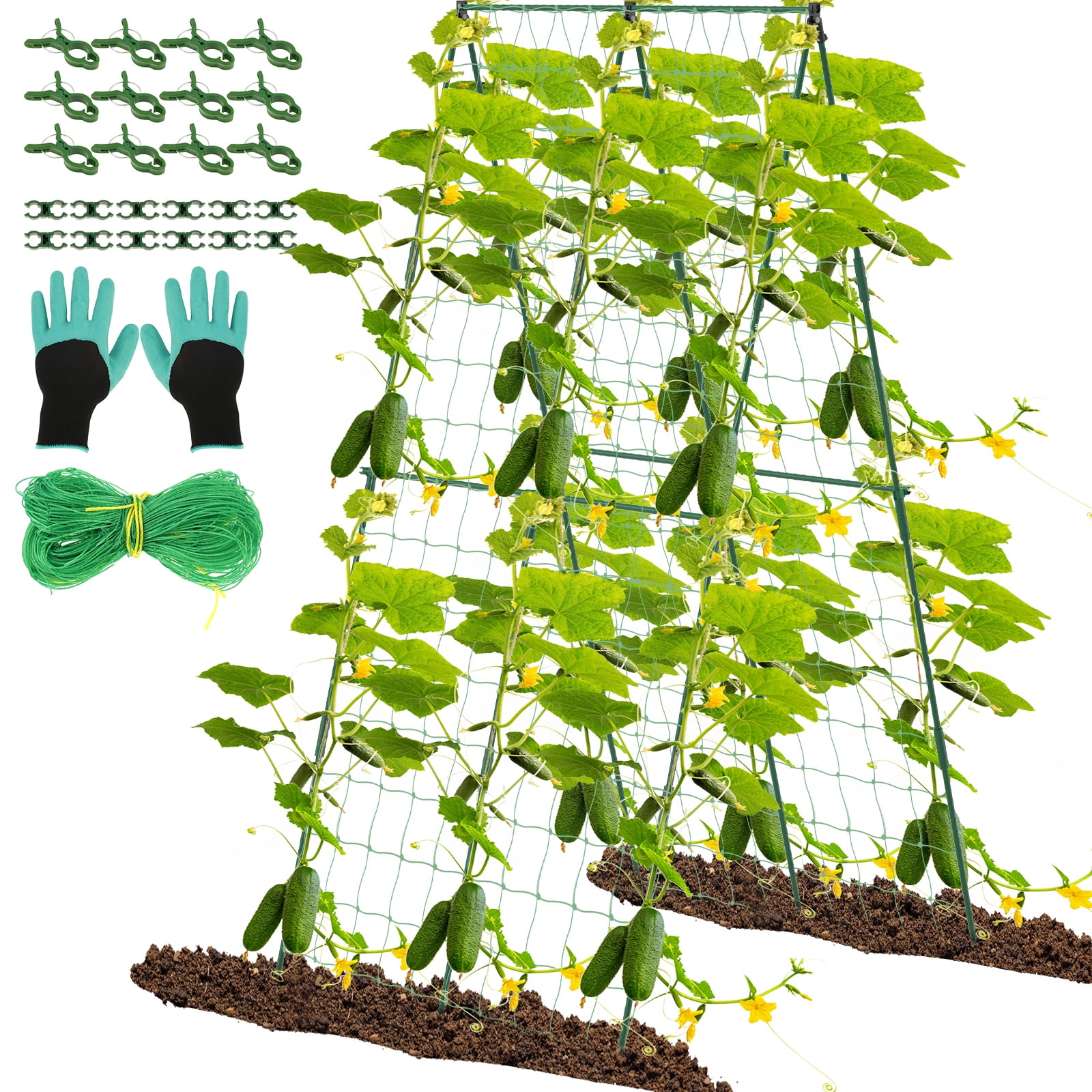 Sutowe Cucumber Trellis for Raised Beds Adjustable Size A Frame Garden Trellis with Climbing Net Garden Supplies for Climbing Plant Outdoors
