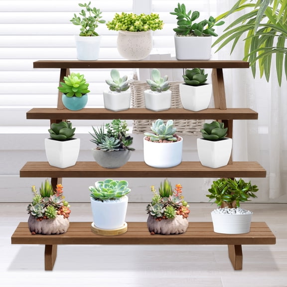 Sutowe Cupcake Display Stand Wooden Flower Pot Organizer 4 Layers Cupcake Show Base Space Saving Model Display Cabinet for Party