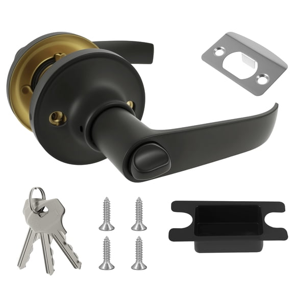 Sutowe Door Lever with Lock Bathroom Door Handle Lock with 3 Keys for Bathroom Bedroom Office Left or Right Handing Black