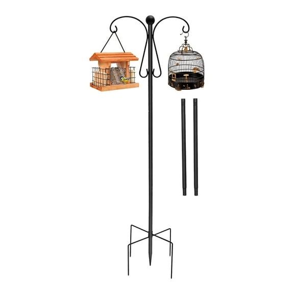 Tcwhniev Double Shepherd Hooks 76inch Metal Shepherd Crook Hook Rust Resistant Bird Feeder Pole with 5 Prongs Base for Bird Feeder Lanterns Plant Baskets