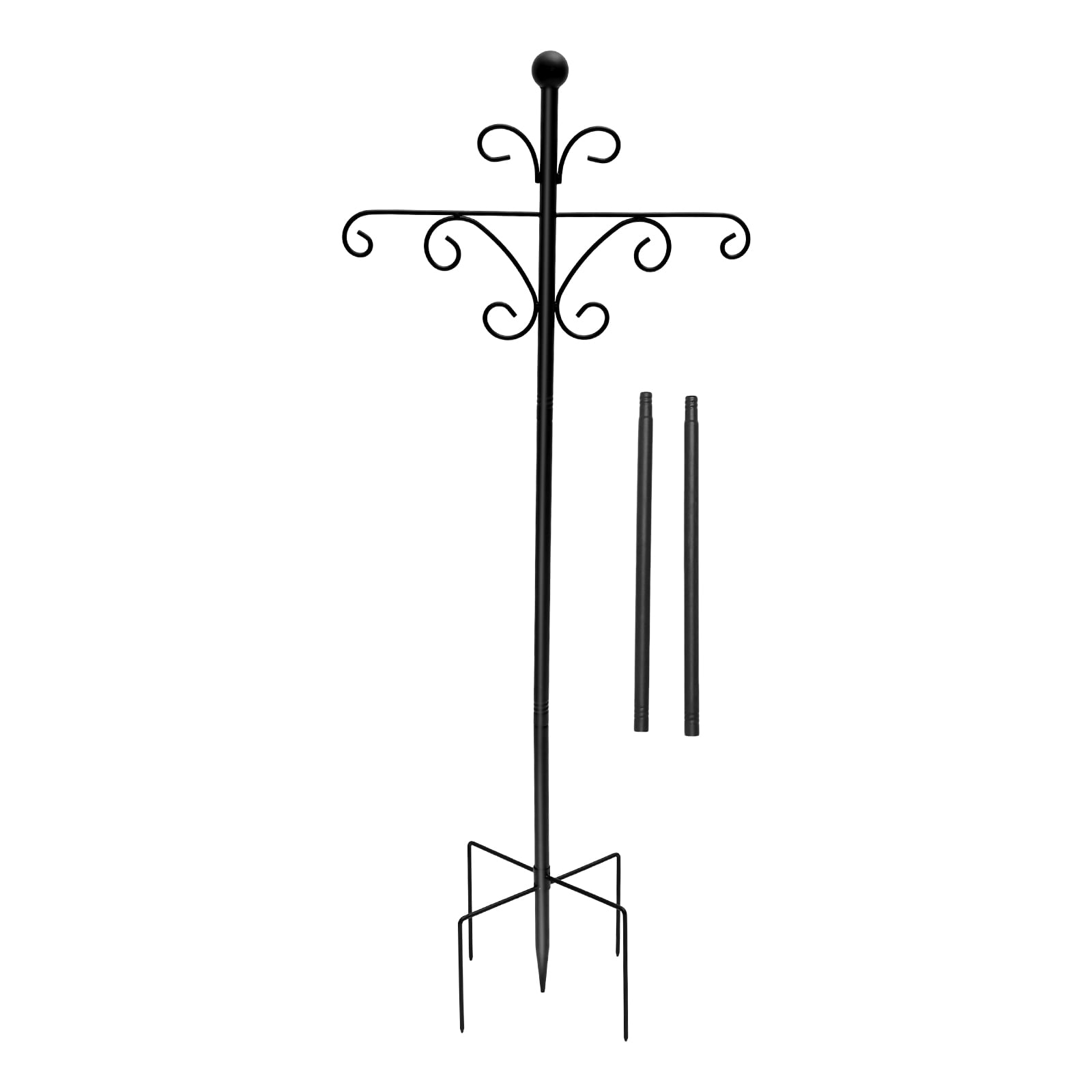 Sutowe Double Shepherd Hooks 76inch Metal Shepherd Crook Hook Rust Resistant Bird Feeder Pole with 5 Prongs Base for Bird Feeder Lanterns Plant Baskets