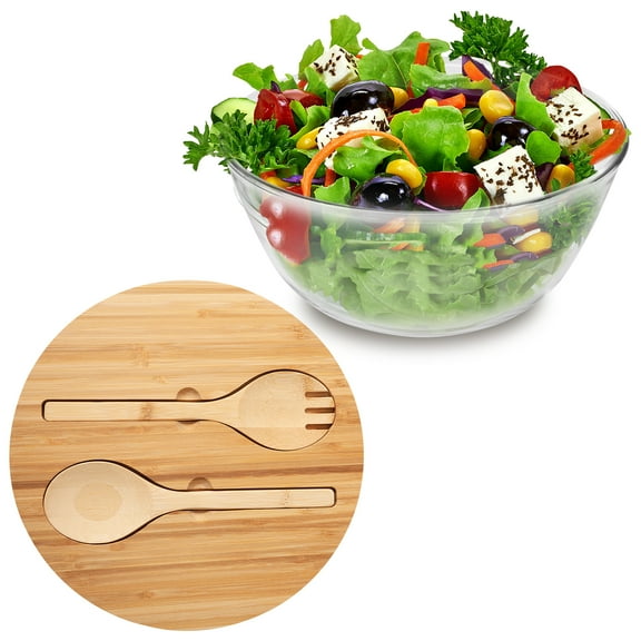 Sutowe Glass Salad Bowl with Lid Large Capacity Vegetable Mixing Bowl Enduring Serving Vessel for Salad for Home Party Kitchen