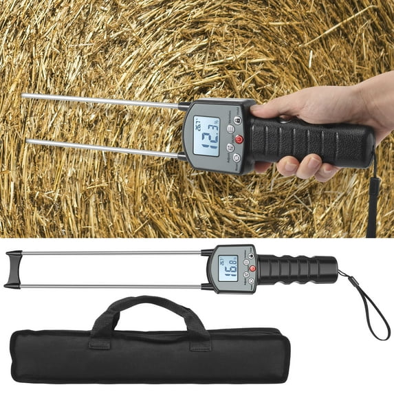 Sutowe Hay Moisture Tester with Dual Probe LED Display Hay Moisture Meter Accurate Measurement Forage Humidity Tester for Alfalfa Forage Orchard Grass