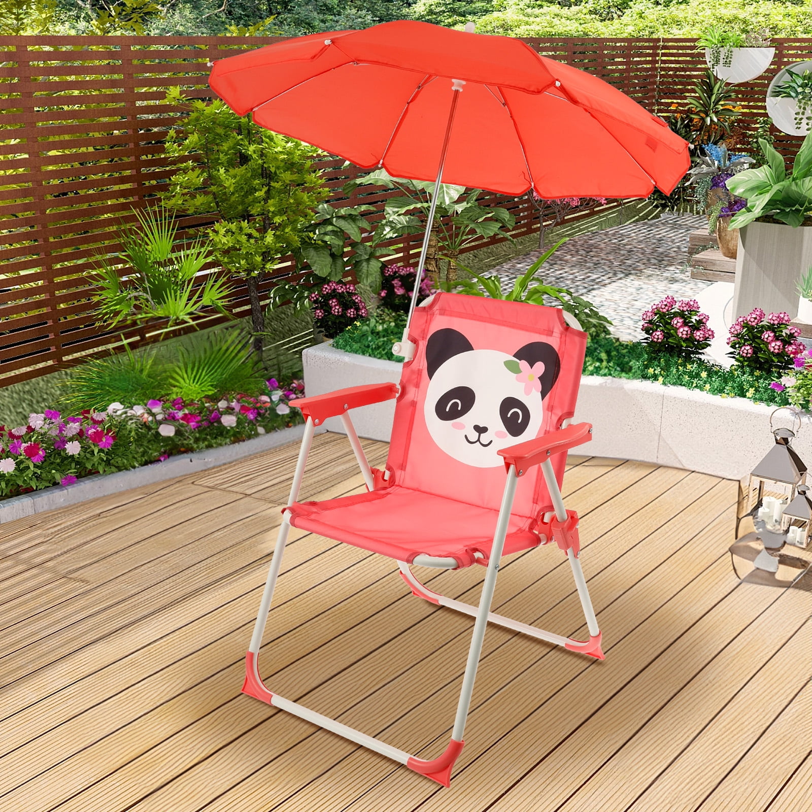 Sutowe Kids Beach Chair with Sun Umbrella Cute Animal Portable