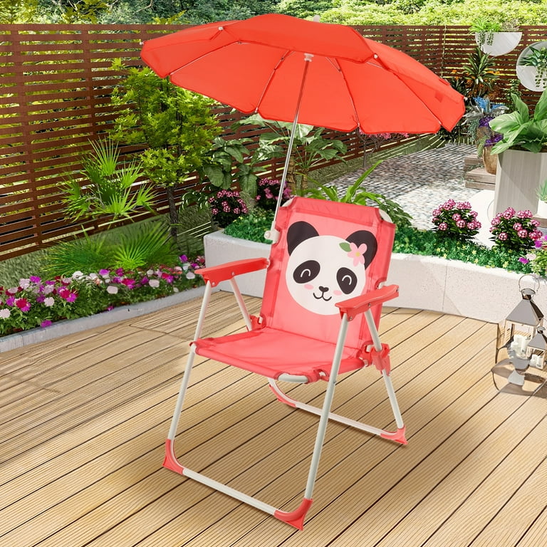 Sutowe Kids Beach Chair with Sun Umbrella Cute Animal Portable
