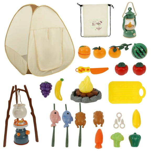Tcwhniev Kids Camping Set Safe Tent Toys Sturdy Toddler Camping Gear Kit Smooth Pop Up Play Tent Toys Kit for Children Playing Game