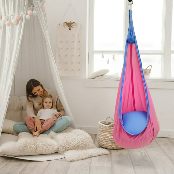 Sutowe Kids Pod Swing Seat with Inflatable Cushion and LED Lights Portable Hammock Chair Swing Comfortable Child Hammock Chair for Indoor and Outdoor
