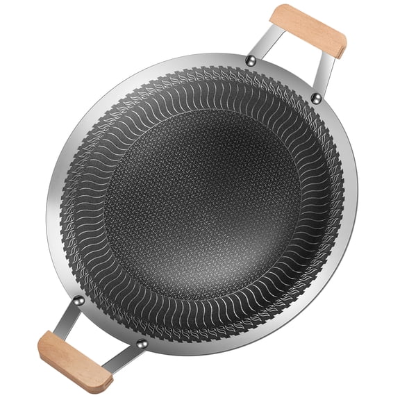 Sutowe Korean Style BBQ Grill Pan Non Stick Portable Stainless Steel Grill Pan with Handle Versatile Round BBQ Griddle for Outdoor Grilling