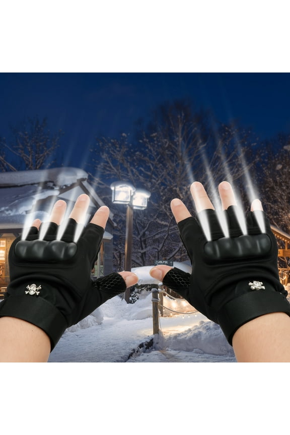LED Flashlight Gloves Hands Free Half Finger Lighted Gloves Breathable Finger Lights Gloves with 8 LEDs Polyester Finger Lights for Running Camping Hiking Repairing