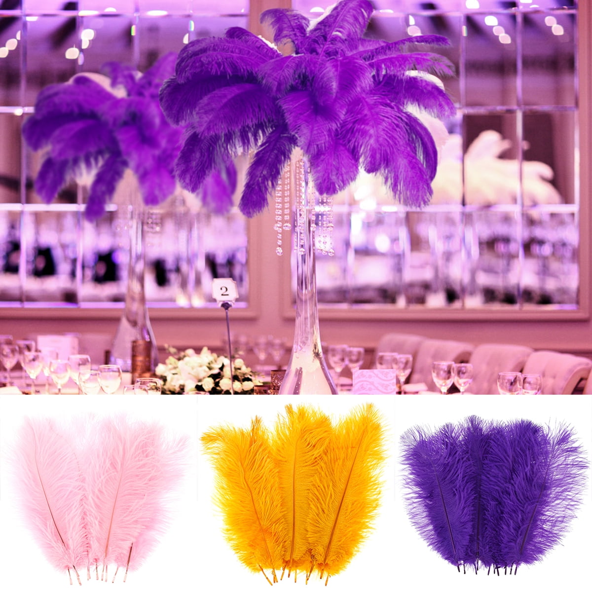50pcs Dark Pink Ostrich Feathers Bulk for Wedding Party Home Table  Centerpiece Ostrich Plume Vases Home Decor Craft Accessories
