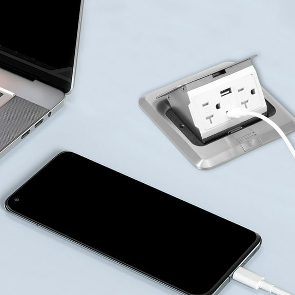 Sutowe Pop up Floor Outlet Floor Kit with 4.8A USB A Type C Charge and 20 Amp Tamper Resistant Plug Receptacle Box Waterproof Pop up Flooring Outlet Box for Countertop