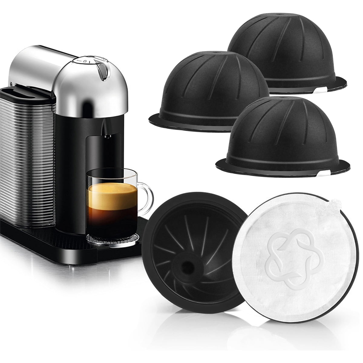  Cápsulas Vertuo reutilizables (5 unidades), cápsula de café  recargable para cápsulas Vertuoline y Vertuo, cápsulas de café de 7.8 fl oz  compatibles con máquina de café Nespresso Vertuo, con 2 tapas